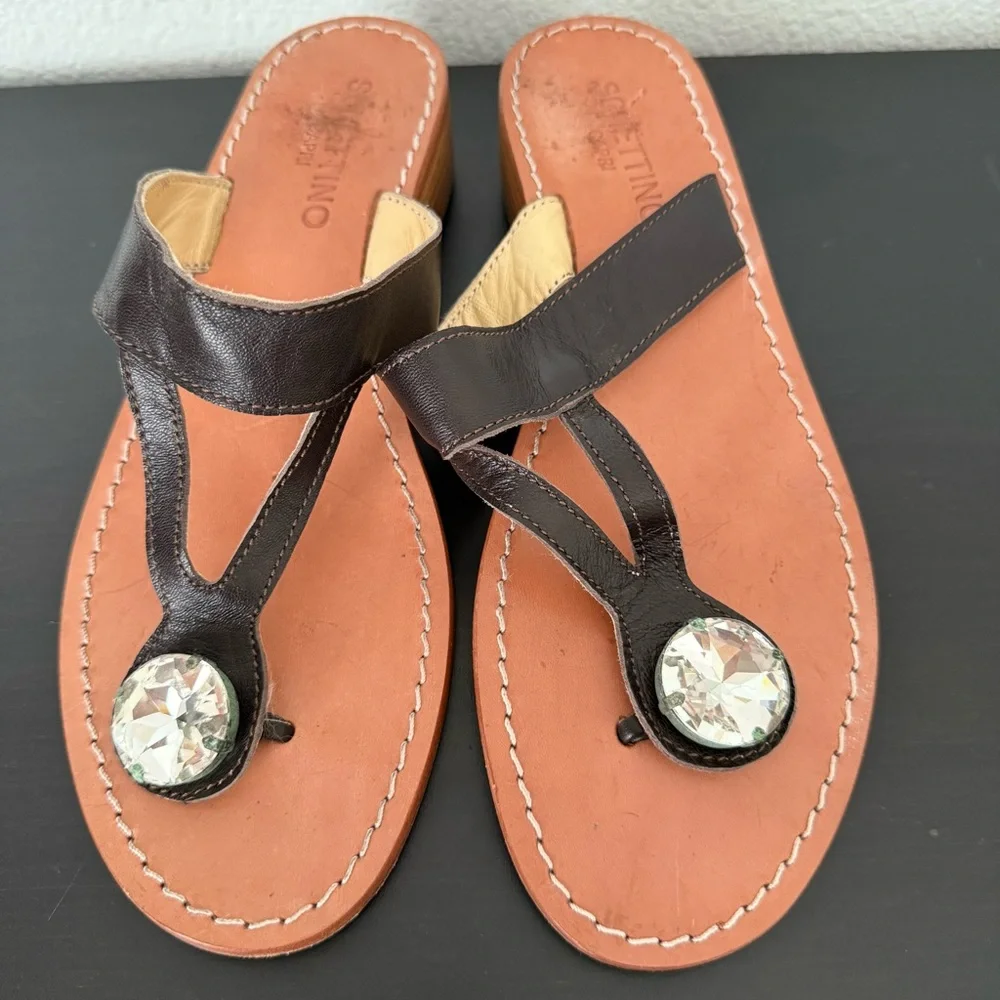 SCHETTINO DI CAPRI Leather Sandals Embellished with Crystal